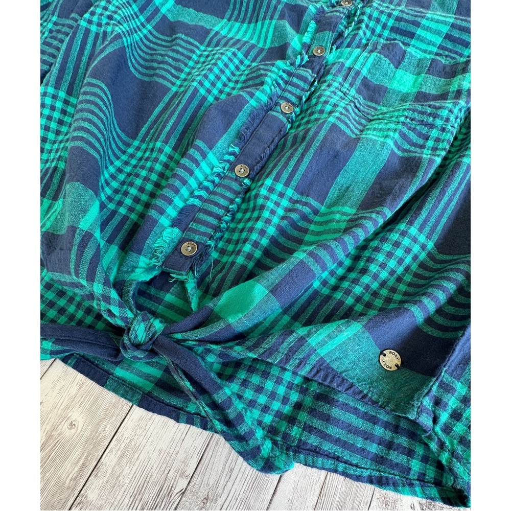 Roxy Front Tie Plaid Button Up - Picture 2 of 7